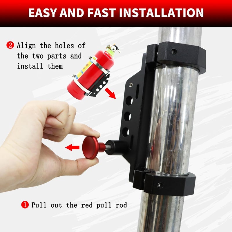 PLUSBEAM CNC Aluminum UTV Fire Extinguisher Mount Kit, Adjustable Roll Bar Fire Extinguisher Bracket Quick Release Compatible with UTV Polaris RZR SXS Ranger ATV Fit on 1.5"/1.65"/1.75"/1.85"/2" - Image 3